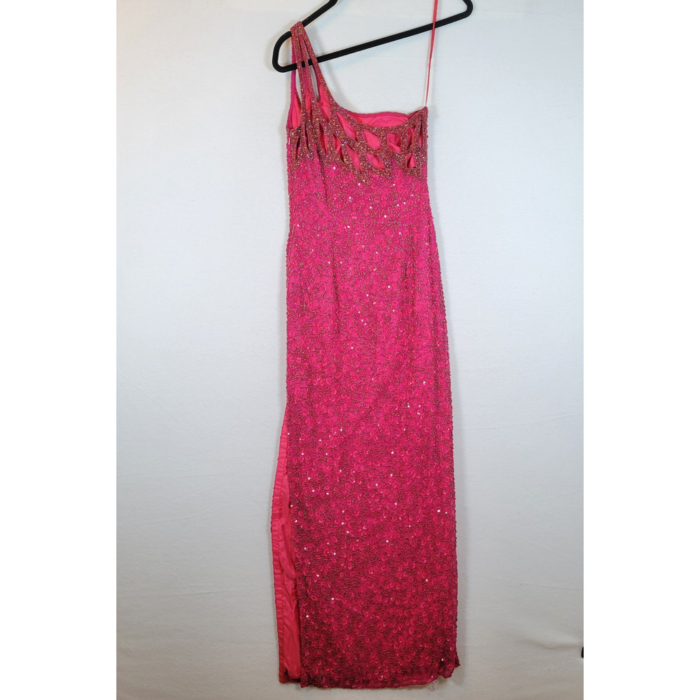 Scala Womens Beaded Silk One Shoulder Cut Out Maxi Dress Gown Size Small Pink - Picture 10 of 11